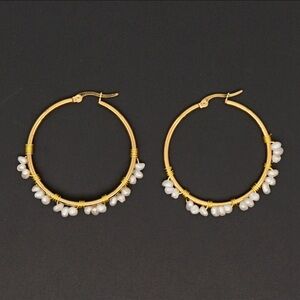 Natural Freshwater Pearl Gold Plated Hoop Earrings